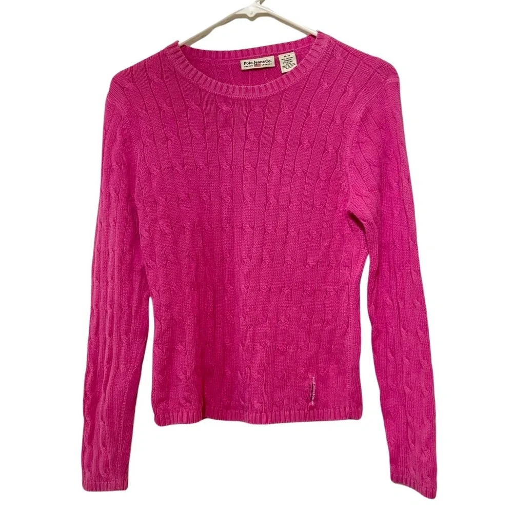 Ralph Lauren Polo Pink Cable Knit Crewneck Pullover Sweater Size M Medium